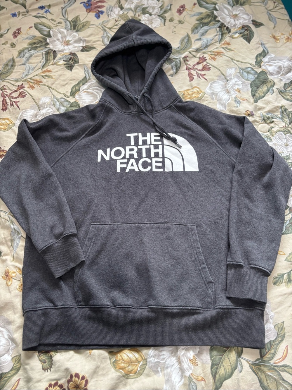 The North Face Women's Dark Gray Pullover Hoodie with White Logo